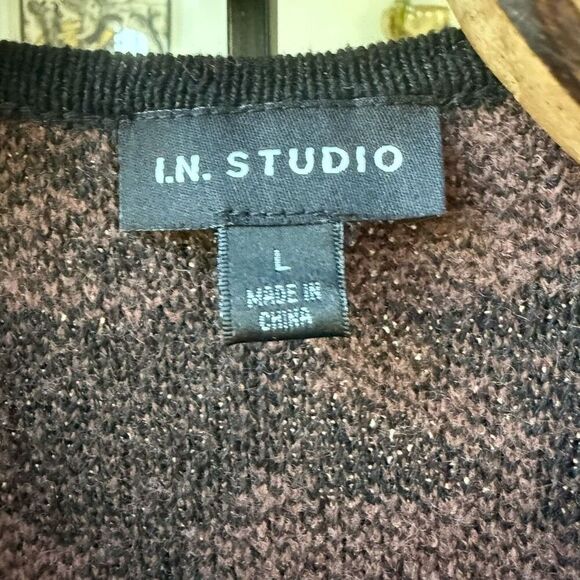 I.N. Studio Longline Brown Black Houndstooth Cardigan L - Picture 5 of 7